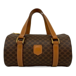 Celine AB Celine Brown Coated Canvas Fabric Macadam Boston Bag France