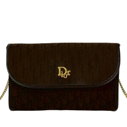 Christian Dior AB Dior Brown Dark Brown Canvas Fabric Diorissimo Trotter Chain Shoulder Bag France