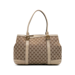 Gucci B Gucci Brown Beige with White Canvas Fabric GG Miss GG Tote Italy