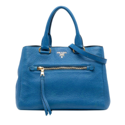 Prada B Prada Blue Calf Leather Vitello Daino Open Convertible Tote India
