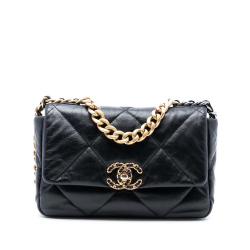 Chanel AB Chanel Black Lambskin Leather Leather Medium Lambskin 19 Flap Italy