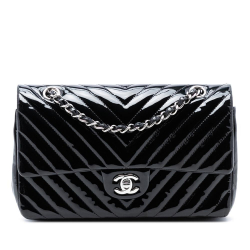 Chanel AB Chanel Black Patent Leather Leather Medium Classic Chevron Patent Double Flap France