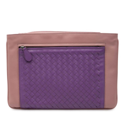 Bottega Veneta B Bottega Veneta Purple Nappa Leather Leather Bicolor Nappa Intrecciato Wristlet Clutch Italy
