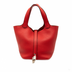 Hermès Picotin 18 Taurillon Clemence Leather Lock Bucket Handbag Rouge Casaque