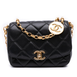 Chanel AB Chanel Black Lambskin Leather Leather Small Quilted Lambskin CC Coin Flap Italy