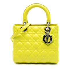 Christian Dior AB Dior Yellow Lambskin Leather Leather Medium Lambskin Cannage Lady Dior Italy