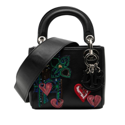 Christian Dior B Dior Black Calf Leather Micro skin Patch Embellished Lady Dior Italy