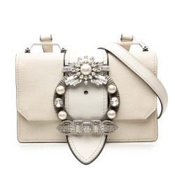 Miu Miu B Miu Miu White Ivory Goatskin Leather Madras Soft Calf Crystal Embellished Crossbody Italy
