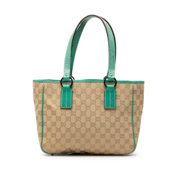 Gucci AB Gucci Brown Beige with Blue Turquoise Canvas Fabric GG Tote Italy