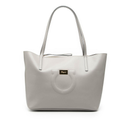 Ferragamo AB Ferragamo Gray Light Gray Calf Leather Gancio Tote Italy