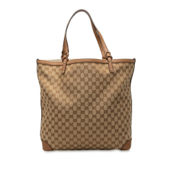 Gucci AB Gucci Brown Beige Canvas Fabric GG Craft Tote Italy