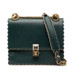 Fendi B Fendi Green Dark Green Calf Leather Small Scalloped Kan I Crossbody Italy