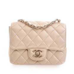 Chanel AB Chanel Gold Light Gold Lambskin Leather Leather Mini Square Classic Lambskin Single Flap France