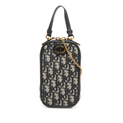 Christian Dior AB Dior Blue Navy Canvas Fabric Oblique 30 Montaigne Call in Dior Phone Holder Italy