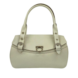 Ferragamo AB Ferragamo White Calf Leather Gancini Handbag Italy