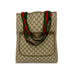 Gucci AB Gucci Brown Beige Coated Canvas Fabric GG Supreme Web Tote Italy