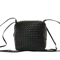 Bottega Veneta AB Bottega Veneta Black Nappa Leather Leather Nappa Intrecciato Cube Crossbody Italy