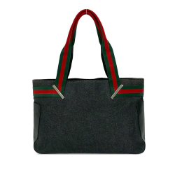 Gucci AB Gucci Black Denim Fabric Web Tote Italy