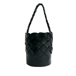 Prada AB Prada Black Calf Leather Vitello Intreccio Tress Bucket Bag Italy
