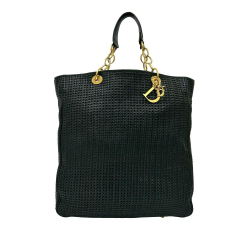 Christian Dior B Dior Black Lambskin Leather Leather Large Woven Lambskin Lady Dior Soft Shopping Tote Italy
