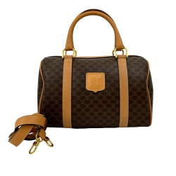 Celine B Celine Brown Coated Canvas Fabric Macadam Satchel France