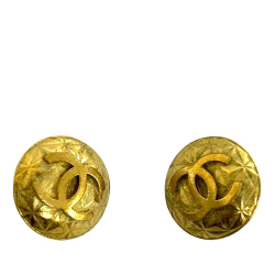 Chanel B Chanel Gold Gold Plated Metal CC Clip On Earrings France