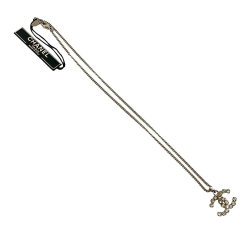 Chanel AB Chanel Silver Silver Plated Metal CC Rhinestone Pendant Necklace France