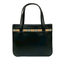 Burberry AB Burberry Black Calf Leather House Check Trimmed Handbag United Kingdom