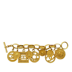 Chanel AB Chanel Gold Gold Plated Metal CC Multi Charm Chain Bracelet France