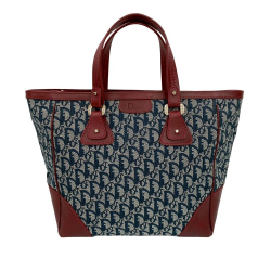 Christian Dior AB Dior Blue Navy with Red Dark Red Canvas Fabric Diorissimo Trotter Zip Tote France