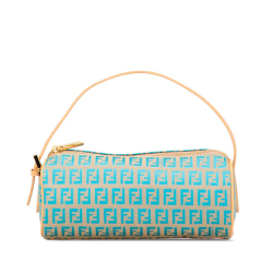 Fendi AB Fendi Brown Beige with Blue Turquoise Canvas Fabric Zucchino Barrel Pochette Italy