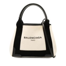 Balenciaga AB Balenciaga White Canvas Fabric Navy Cabas XS Italy