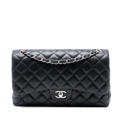 Chanel B Chanel Black Lambskin Leather Leather Jumbo Classic Lambskin Double Flap France