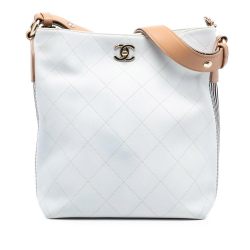 Chanel AB Chanel White Calf Leather Large Stitched skin Button Up Hobo Italy