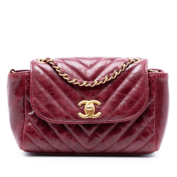 Chanel AB Chanel Red Dark Red Lambskin Leather Leather Small Chevron Aged Lambskin Hampton Flap France