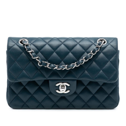 Chanel AB Chanel Blue Dark Blue Lambskin Leather Leather Small Classic Lambskin Double Flap France