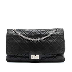 Chanel Black Lambskin Leather Leather Iridescent Quilted Lambskin Reissue 2.55 Double Flap 227 Italy