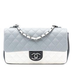 Chanel AB Chanel Gray Pomice Lambskin Leather Leather Medium Classic Tricolor Lambskin Single Flap Italy