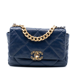Chanel B Chanel Blue Dark Blue Lambskin Leather Leather Medium Lambskin 19 Flap France