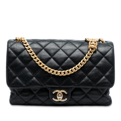 Chanel B Chanel Black Lambskin Leather Leather Medium Quilted Lambskin All Slide Long Single Flap Italy