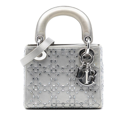 Christian Dior B Dior Gray Satin Fabric Mini Cannage Strass Crystal Embellished Lady Dior Italy