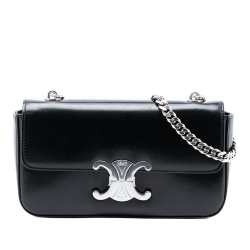 Celine B Celine Black Calf Leather Shiny skin Triomphe Chain Box Shoulder Bag France