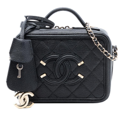 Chanel AB Chanel Black Caviar Leather Leather Mini Caviar CC Filigree Vanity Case Italy