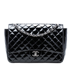 Chanel B Chanel Black Patent Leather Leather Maxi Classic Patent Double Flap Italy