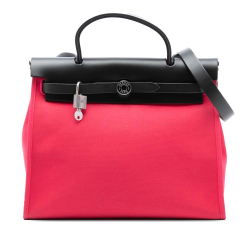 Hermès B Hermès Pink Strawberry with Black Canvas Fabric Toile Herbag Zip 31 France