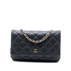 Chanel B Chanel Black Caviar Leather Leather CC Quilted Caviar Wallet on Chain France