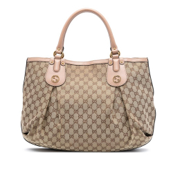 Gucci B Gucci Brown Beige with Pink Canvas Fabric Large GG Scarlett Tote Italy