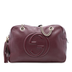 Gucci B Gucci Red Burgundy Calf Leather Soho Chain Shoulder Italy