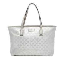 Gucci B Gucci Silver Coated Canvas Fabric Medium GG Imprime Tote Italy