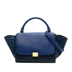 Celine B Celine Black with Blue Calf Leather Small Bicolor skin and Suede Trapeze Satchel Italy